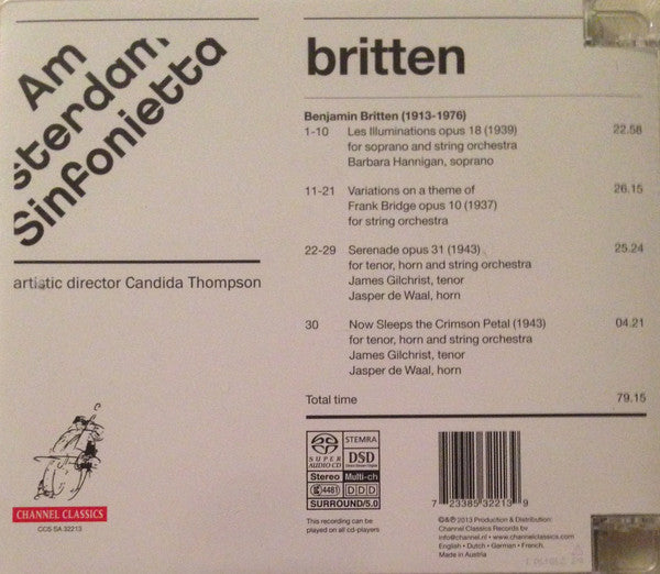 Benjamin Britten, Amsterdam Sinfonietta / Candida Thompson, Barbara Hannigan, James Gilchrist, Jasper de Waal : Britten (SACD, Hybrid, Multichannel, Album)
