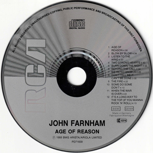 John Farnham : Age Of Reason (CD, Album)