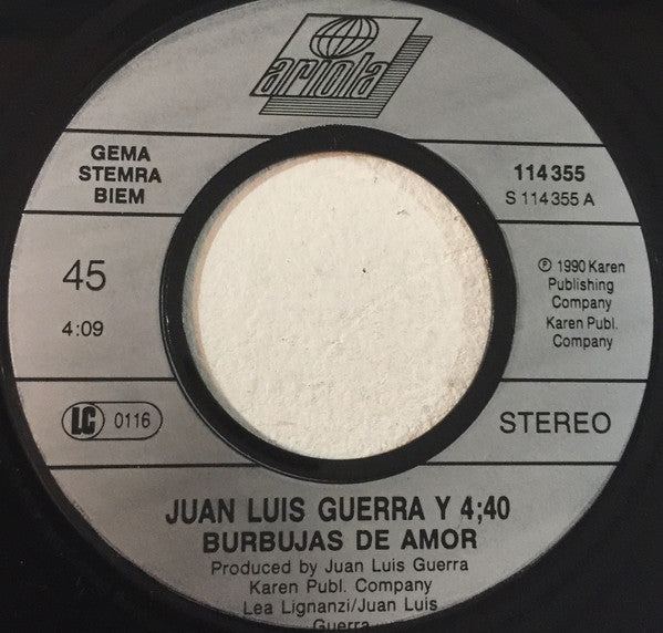 Juan Luis Guerra 4.40 : Burbujas De Amor (7", Single)