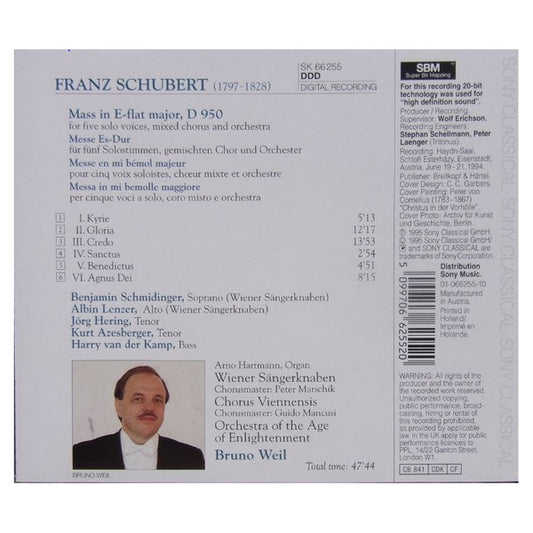 Franz Schubert - Jörg Hering ∙ Kurt Azesberger ∙ Harry van der Kamp ∙ Die Wiener Sängerknaben ∙ Chorus Viennensis ∙ Orchestra Of The Age Of Enlightenment ∙ Bruno Weil : Mass In E-Flat Major, D 950 (CD, Album)