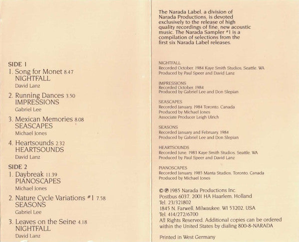 Michael Jones, Gabriel Lee, David Lanz : Narada Sampler #1 (Cass, Comp, Smplr)