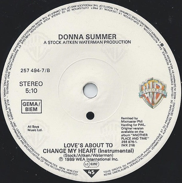 Donna Summer : Love's About To Change My Heart (7", Single)