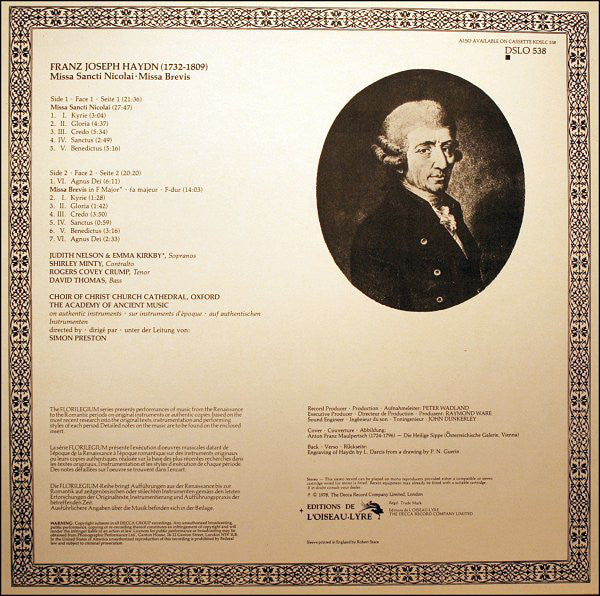 Joseph Haydn, The Choir Of Christ Church Cathedral, The Academy Of Ancient Music : Missa Sancti Nicolai ∙ Missa Brevis (LP)