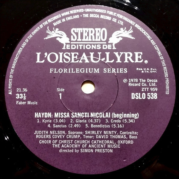 Joseph Haydn, The Choir Of Christ Church Cathedral, The Academy Of Ancient Music : Missa Sancti Nicolai ∙ Missa Brevis (LP)