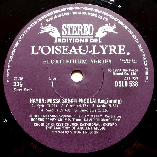Joseph Haydn, The Choir Of Christ Church Cathedral, The Academy Of Ancient Music : Missa Sancti Nicolai ∙ Missa Brevis (LP)