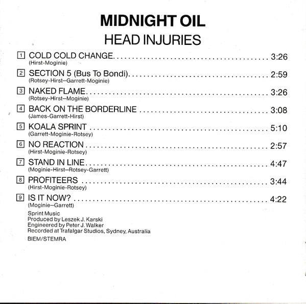 Midnight Oil : Head Injuries (CD, Album)