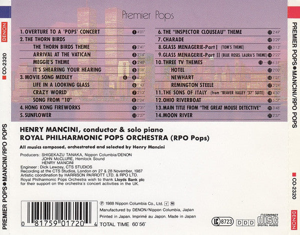 Henry Mancini / Royal Philharmonic Pops Orchestra : Premier Pops (CD, Album)
