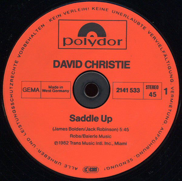 David Christie : Saddle Up (12", Maxi)