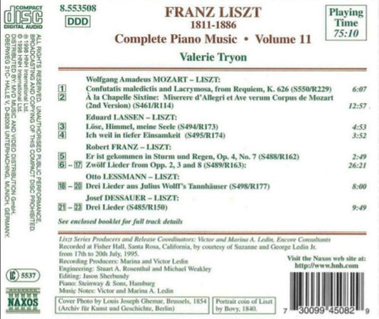 Franz Liszt, Valerie Tryon : Transcriptions Of Vocal Works By W.A. Mozart, Eduard Lassen, Robert Franz, Otto Lessmann And Josef Dessauer (CD)