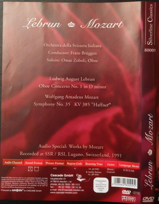 Ludwig August Lebrun, Wolfgang Amadeus Mozart / Orchestra Della Radio Televisione Della Svizzera Italiana, Frans Brüggen, Omar Zoboli : Oboe Concerto No. 1 In D Minor / Symphony No. 35 KV 385 "Haffner" (DVD-V, Multichannel)
