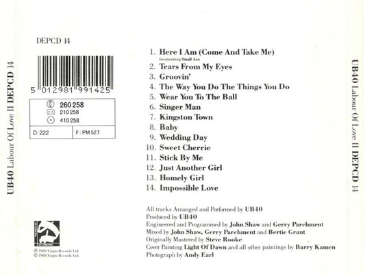 UB40 : Labour Of Love II (CD, Album, Par)