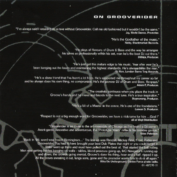Grooverider : The Prototype Years (CD, Comp + CD, Mixed)