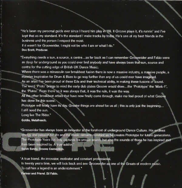 Grooverider : The Prototype Years (CD, Comp + CD, Mixed)