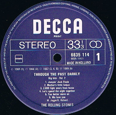 The Rolling Stones : Through The Past, Darkly (Big Hits Vol. 2) (LP, Comp, RE)