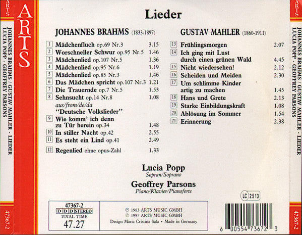 Lucia Popp, Gustav Mahler, Johannes Brahms : Lieder (CD, RE)