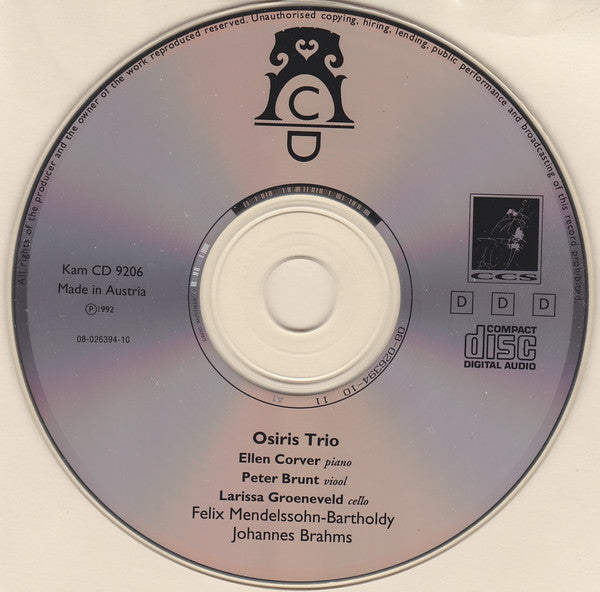 Osiris Trio : Johannes Brahms, Felix Mendelssohn-Bartholdy (CD, Album)