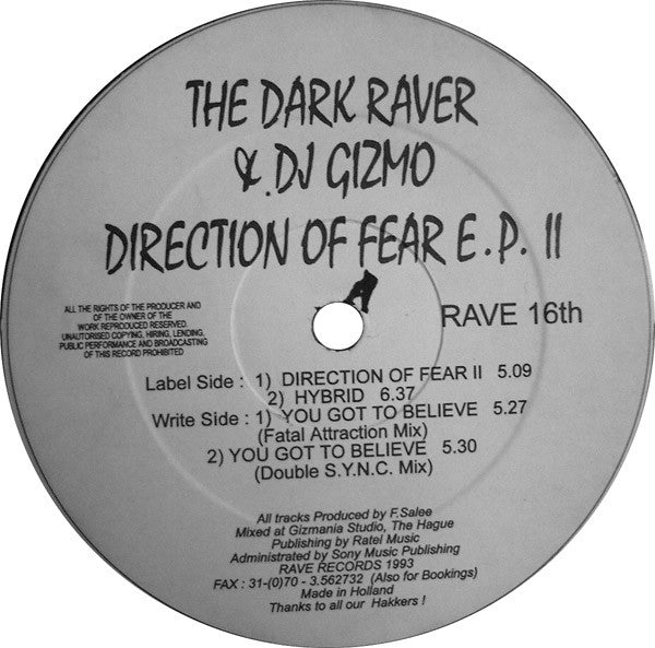 DJ Gizmo & The Dark Raver : Direction Of Fear E.P. II (12", EP)
