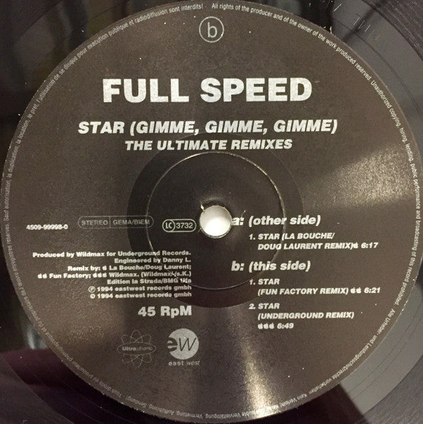 Full Speed : Star (Gimme Gimme Gimme) (The Ultimate Remixes) (12")