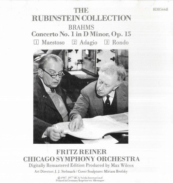 Johannes Brahms, Arthur Rubinstein, Fritz Reiner, Chicago Symphony Orchestra : Concerto No. 1 In D Minor, Op. 15 (CD, RE, RM)