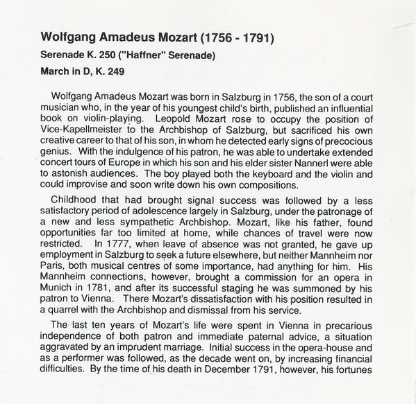 Wolfgang Amadeus Mozart, Takako Nishizaki, Capella Istropolitana, Johannes Wildner : Haffner Serenade K. 250 / March K. 249 (CD)