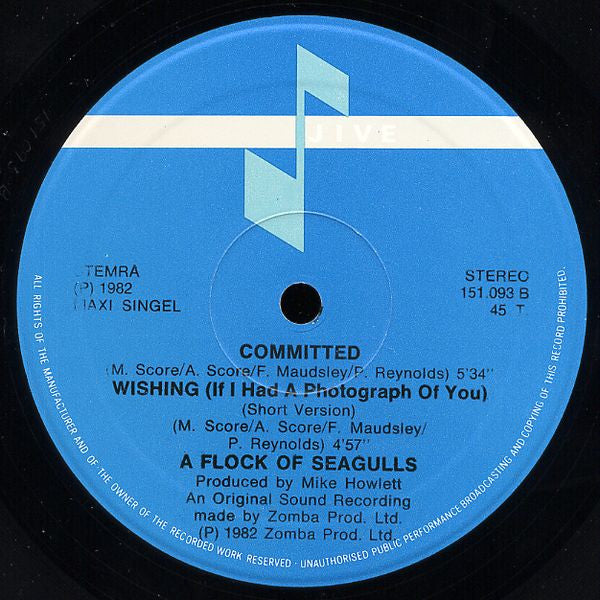 A Flock Of Seagulls : Wishing (If I Had A Photograph Of You) (12", Maxi)