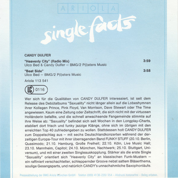 Candy Dulfer : Heavenly City (7", Single)