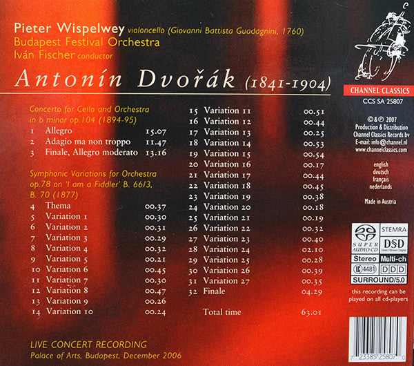 Pieter Wispelwey, Ivan Fischer, Budapest Festival Orchestra, Antonín Dvořák : Dvořák (SACD, Hybrid, Multichannel, Album, Dig)
