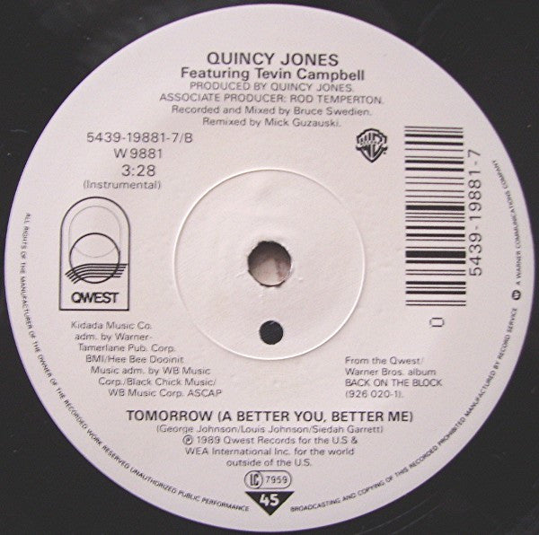 Quincy Jones : Tomorrow (A Better You, Better Me) (7")