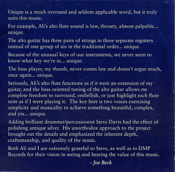 Joe Beck And Ali Ryerson : Alto (CD, Album)