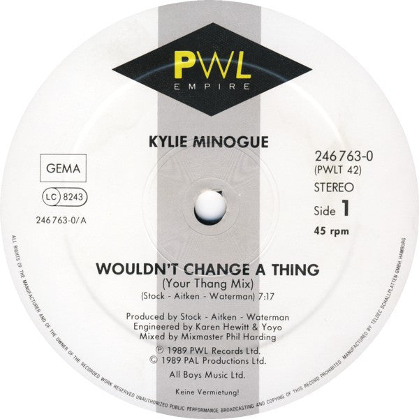 Kylie Minogue : Wouldn't Change A Thing (12", Maxi)