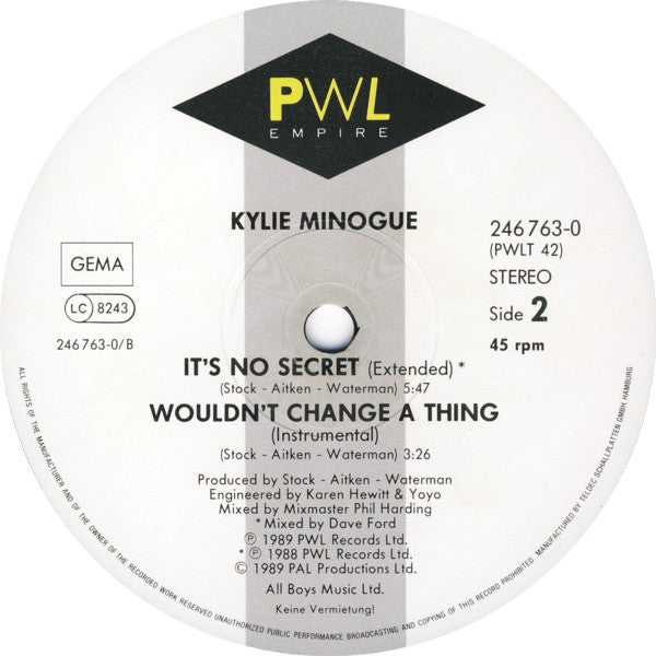 Kylie Minogue : Wouldn't Change A Thing (12", Maxi)
