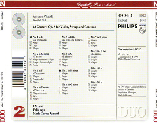 Antonio Vivaldi - I Musici : I Musici - 12 Concerti Op. 8 Including The Four Seasons (2xCD, RE, RM)
