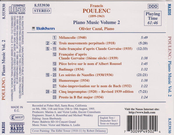 Francis Poulenc - Olivier Cazal : Piano Music Volume 2 (CD, Album)
