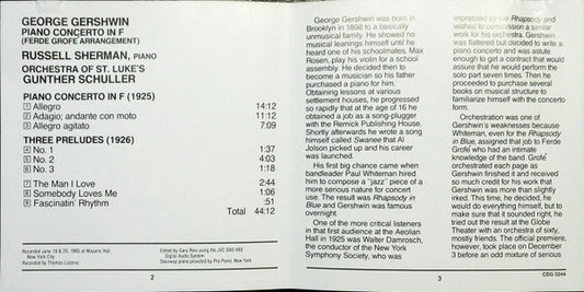 Russell Sherman, Gunther Schuller / Orchestra Of St. Luke's, George Gershwin : Piano Concerto (CD)