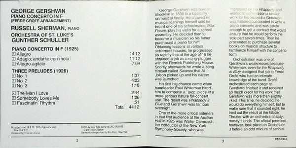 Russell Sherman, Gunther Schuller / Orchestra Of St. Luke's, George Gershwin : Piano Concerto (CD)