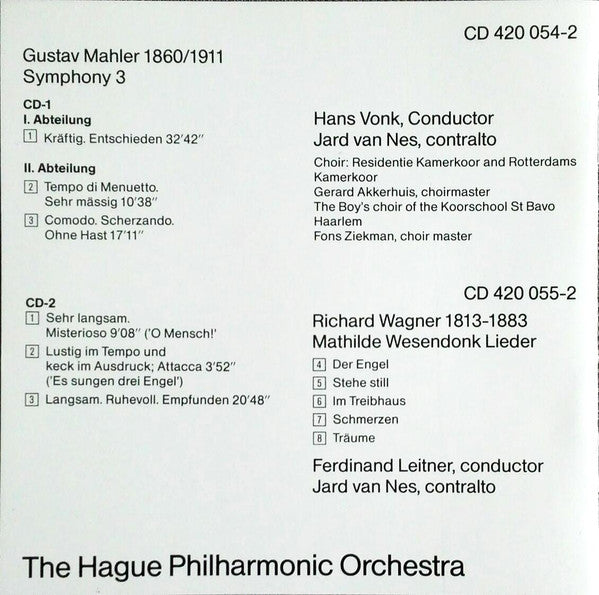 Gustav Mahler / Richard Wagner / Residentie Orkest : Symphony 3 / Mathilde Wesendonk Lieder (2xCD, RE)