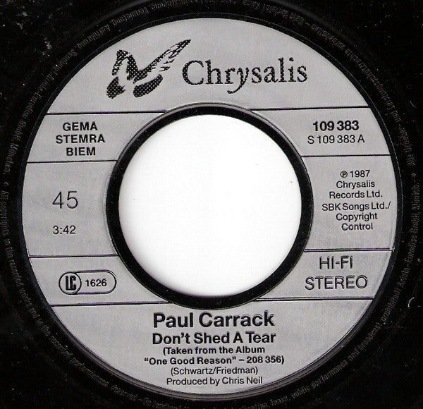 Paul Carrack : Don't Shed A Tear (7", Single, M/Print)