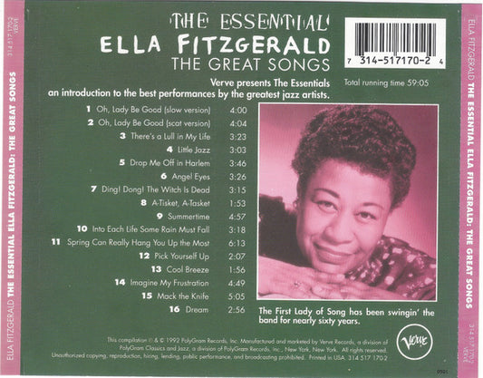 Ella Fitzgerald : The Essential Ella Fitzgerald: The Great Songs (CD, Comp, RM)