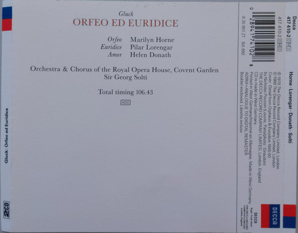 Christoph Willibald Gluck - Marilyn Horne, Pilar Lorengar, Helen Donath, Orchestra Of The Royal Opera House, Covent Garden & Chorus Of The Royal Opera House, Covent Garden, Georg Solti : Orfeo Ed Euridice (2xCD, Album, RE, RM)