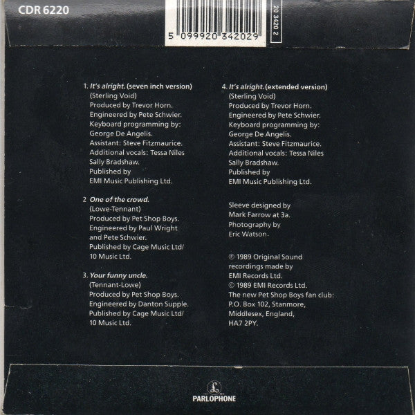 Pet Shop Boys : It's Alright (CD, Single, Car)