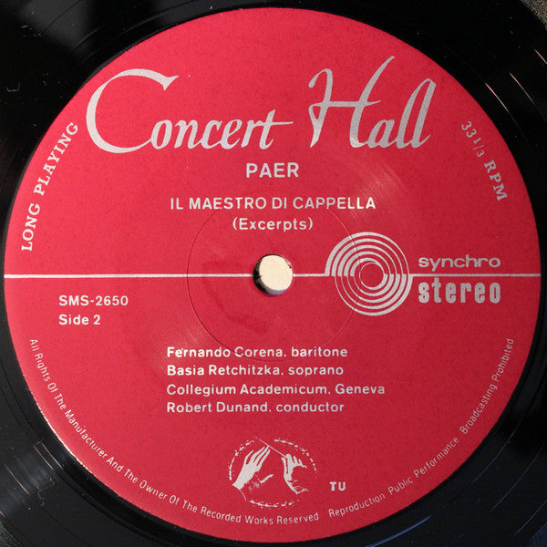 Domenico Cimarosa / Ferdinando Paer - Fernando Corena, Basia Retchitzka, Collegium Academicum De Genève, Robert Dunand : Il Maestro Di Cappella (LP)