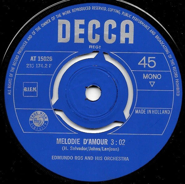 Edmundo Ros & His Orchestra : London Is The Place For Me / Melodie D'amour (7", Single)
