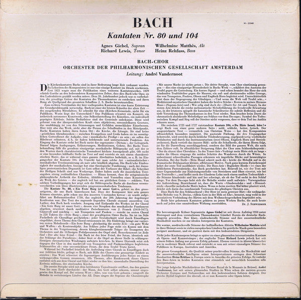 Johann Sebastian Bach, Agnes Giebel, Wilhelmine Matthes, Richard Lewis (3), Heinz Rehfuss, Koor Van De Nederlandse Bachvereniging Und Amsterdam Philharmonic Society Orchestra, André Vandernoot : 2 Kantaten (LP)
