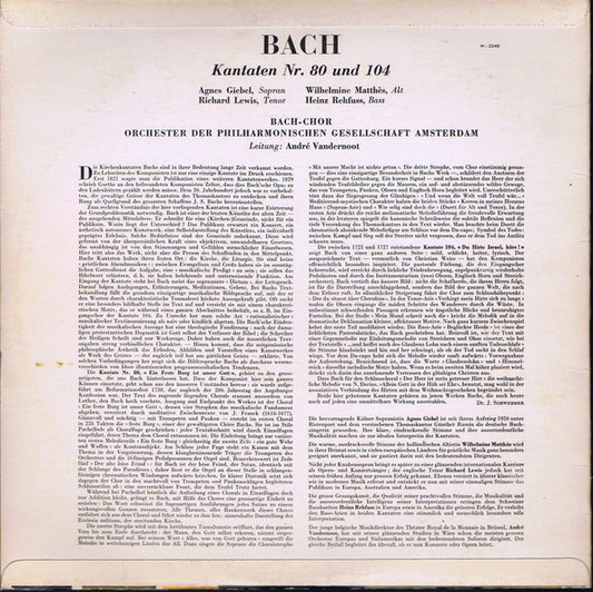 Johann Sebastian Bach, Agnes Giebel, Wilhelmine Matthes, Richard Lewis (3), Heinz Rehfuss, Koor Van De Nederlandse Bachvereniging Und Amsterdam Philharmonic Society Orchestra, André Vandernoot : 2 Kantaten (LP)