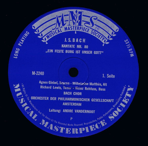 Johann Sebastian Bach, Agnes Giebel, Wilhelmine Matthes, Richard Lewis (3), Heinz Rehfuss, Koor Van De Nederlandse Bachvereniging Und Amsterdam Philharmonic Society Orchestra, André Vandernoot : 2 Kantaten (LP)