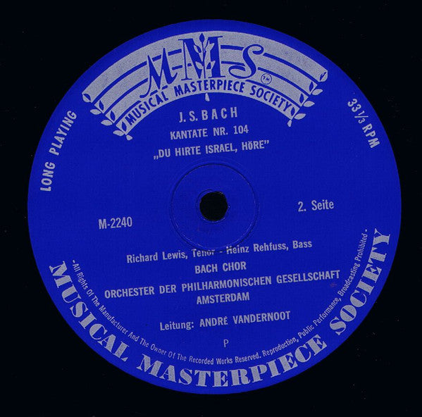 Johann Sebastian Bach, Agnes Giebel, Wilhelmine Matthes, Richard Lewis (3), Heinz Rehfuss, Koor Van De Nederlandse Bachvereniging Und Amsterdam Philharmonic Society Orchestra, André Vandernoot : 2 Kantaten (LP)
