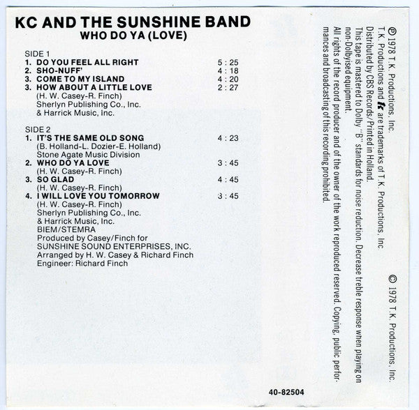 KC & The Sunshine Band : Who Do Ya (Love) (Cass, Album, Dol)