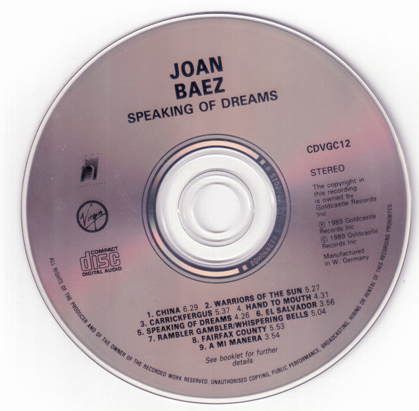 Joan Baez : Speaking Of Dreams (CD, Album)