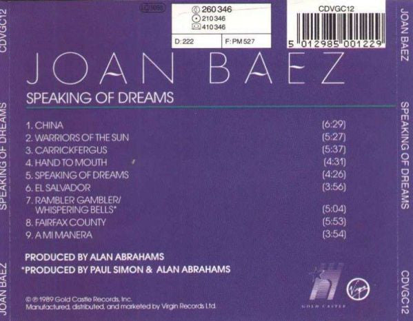 Joan Baez : Speaking Of Dreams (CD, Album)