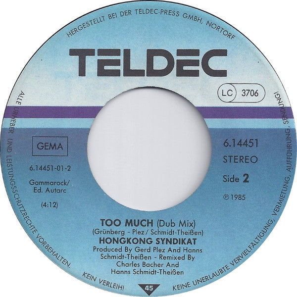 Hongkong Syndikat : Too Much (7", Single)
